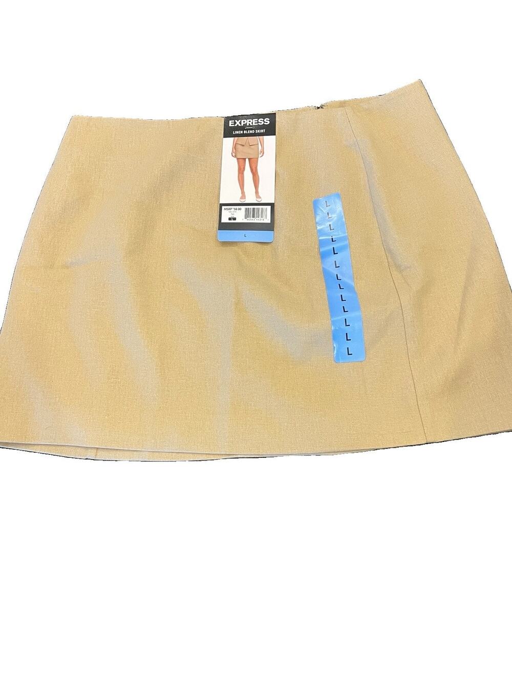 ⁠Express Linen Blend Mini Skirt L NWT Tan Beige Women Minimalist Neutral Capsule